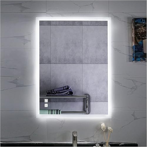 ROGSFN 30x18 Inch LED Bathroom Mirror Lighted Wall Mounted Mirror Anti-Fog Dimmable Vanity Makeup Mirror with Light(Horizontal/Vertical)