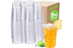 EagleGrip Clear Plastic Cups 9 oz, 500 Count – Disposable Drink Cups for Cold Beverages, Juice, Soda & Water – Strong BPA-Fre