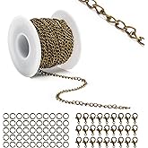 Lemonkey 33 Feet Metal Bronze Necklace Chains Curb Links Chains Bulk for Jewelry Making DIY Craft Kit with Lobster Clasps Jump Rings