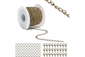 Lemonkey 33 Feet Metal Bronze Necklace Chains Curb Links Chains Bulk for Jewelry Making DIY Craft Kit with Lobster Clasps Jump Rings