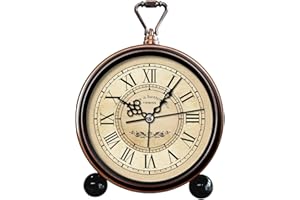 TIMESS Vintage Analog Alarm Clock, 4.3" Silent Non-Ticking Quartz Desk Clock with Roman Numerals, Battery Operated Table Clock for Bedroom, Living Room, Office, or Gift (White)