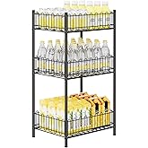 OYEAL Water Bottle Holder Rack 3 Tier Soda Drink Organizer Vertical Metal Food Storage Shelf for Kitchen Countertop Pantry, Can Storage Organizer for Pantry