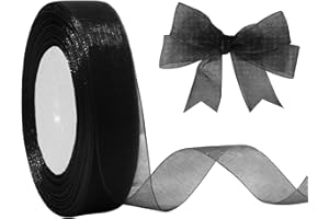 JaoZuyard Black Organza Chiffon Ribbon 1/2 inch X 50 Yards Sheer Ribbon for Flower Fabric for Wedding Invitations Bridal Bouquets Party Decoration Gift Wrapping Bow Making