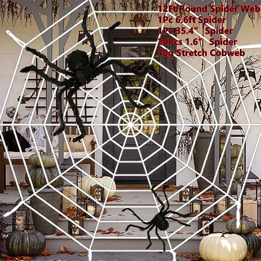 12 Feet Spider Web Halloween Decorations with Giant Plastic