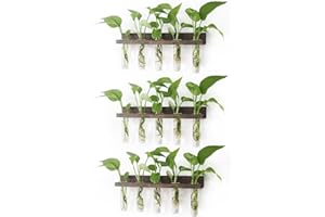 Renmxj Plant Propagation Station Tubes, 3 Tiered 15 Wall Hanging Glass Test Tubes Vase Planter for Hydroponic Home Garden Office Decor, Gardening Gifts for Women Plant Lover - Brown