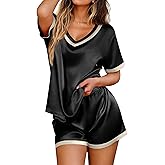 Ekouaer Silk Pajamas for Women Short Sleeve Satin Sleepwear Soft 2 Piece Pjs Shorts Set Loungewear,S-XX