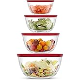 JoyJolt Kitchen Mixing Bowls - 8pc Glass with Lids Set – Neat Nesting Large Bowl Batter Cooking Storage and Big Salad BPA-Free Red