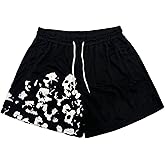 DIOTSR Mens Graphic Print Shorts Cool Mesh Basketball Shorts Casual Flat Front Shorts Summer Drawstring