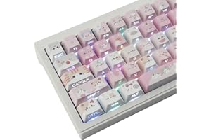 PBT Keycaps - Side Printed Keycap Set,136 Keys Shine Through Meow Meow Squad Custom Cat Keycap, Cherry Profile Keyboard Keyca