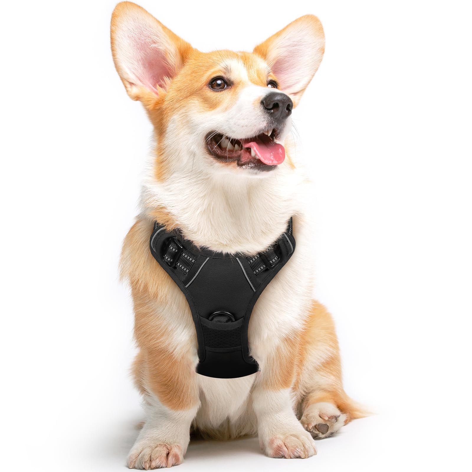 Eagloo Dog Harness Medium, No Pull Harness with Front Back Clips, Adjustable Dog Walking Vest, Soft Padded Pet Vest, Reflective No-Choke Breathable with Easy Control Handle, Black, M