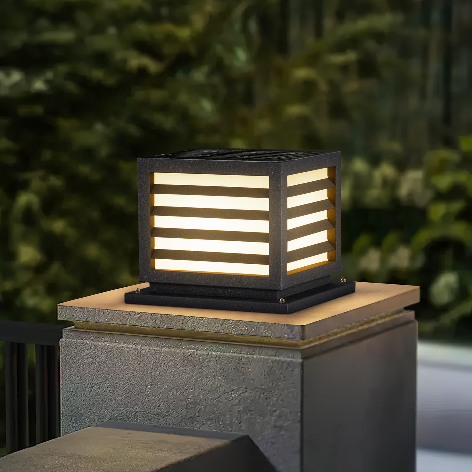 Photo 1 of PAKEDANDUN Solar Post Light, 9.84" Pillar Light Outdoor Waterproof Modern Column Lamp Outside Gate Posts Cap Lantern 3000K LED Lighting Fixture for Flat Surface Patio Garden Driveway Decoration