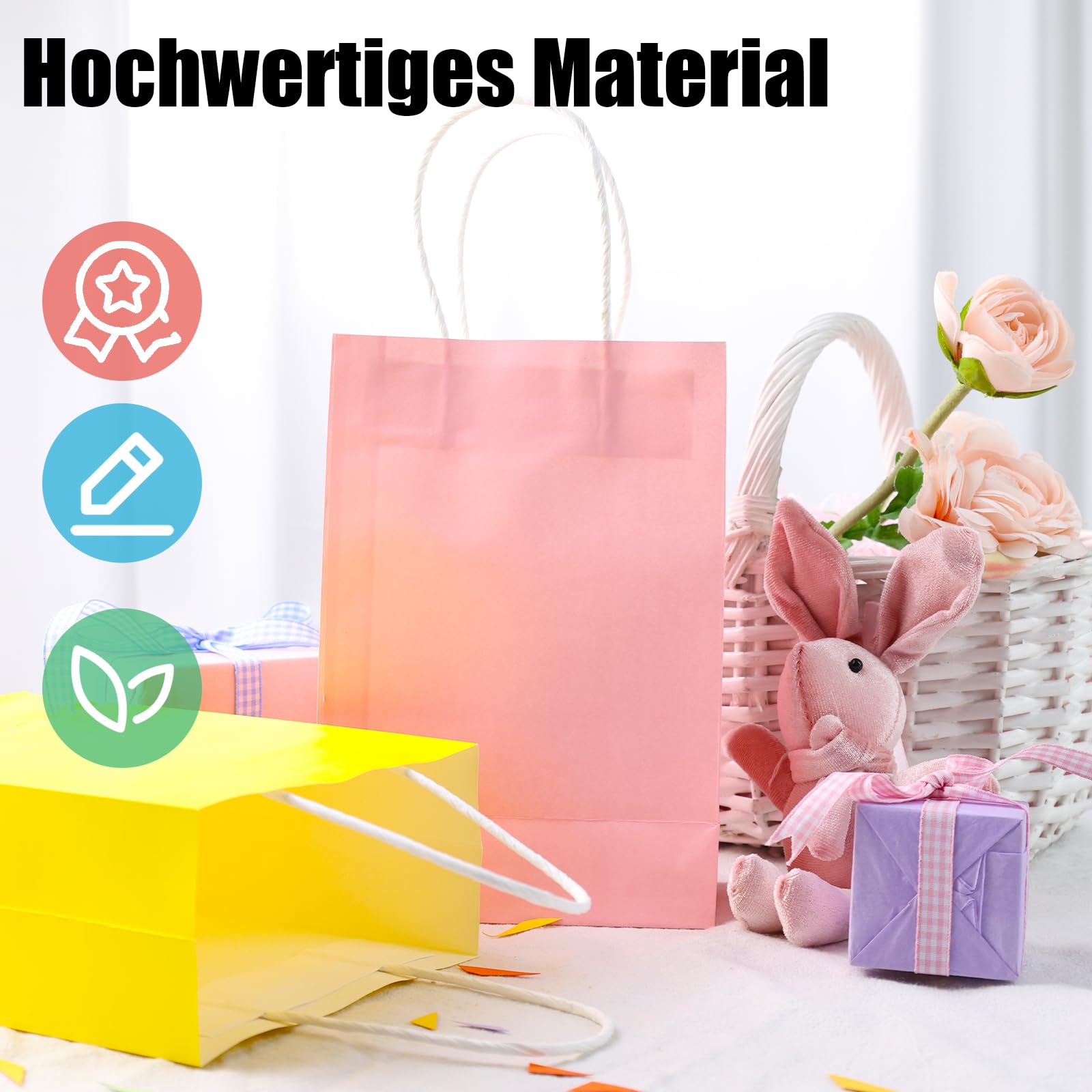 Koogel 40 Stück Papiertüten, Bunte Geschenktüten Kraftpapiertüten mit Henkel, Geschenktaschen für Einkaufen Hochzeiten Verpackungen Kindergeburtstag