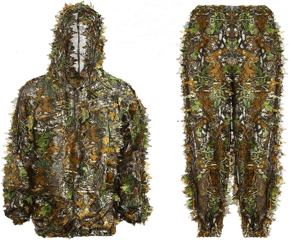 Ghillie Suit Kids Adult 3D Leafy Hooded Camouflage Clothing Outdoor Woodland Hunting Suit Sniper Costume Camo Outfit for Jungle Hunting, Military Game, Wildlife Photography, Halloween : Sports & Outdoors
