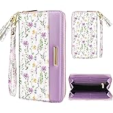 Coco Rossi Women Wallets Multi Card Case Wallet Clutch Wallet Card Holder Organizer Ladies Purse Tassel Wrist Strap Purse,White Daisy