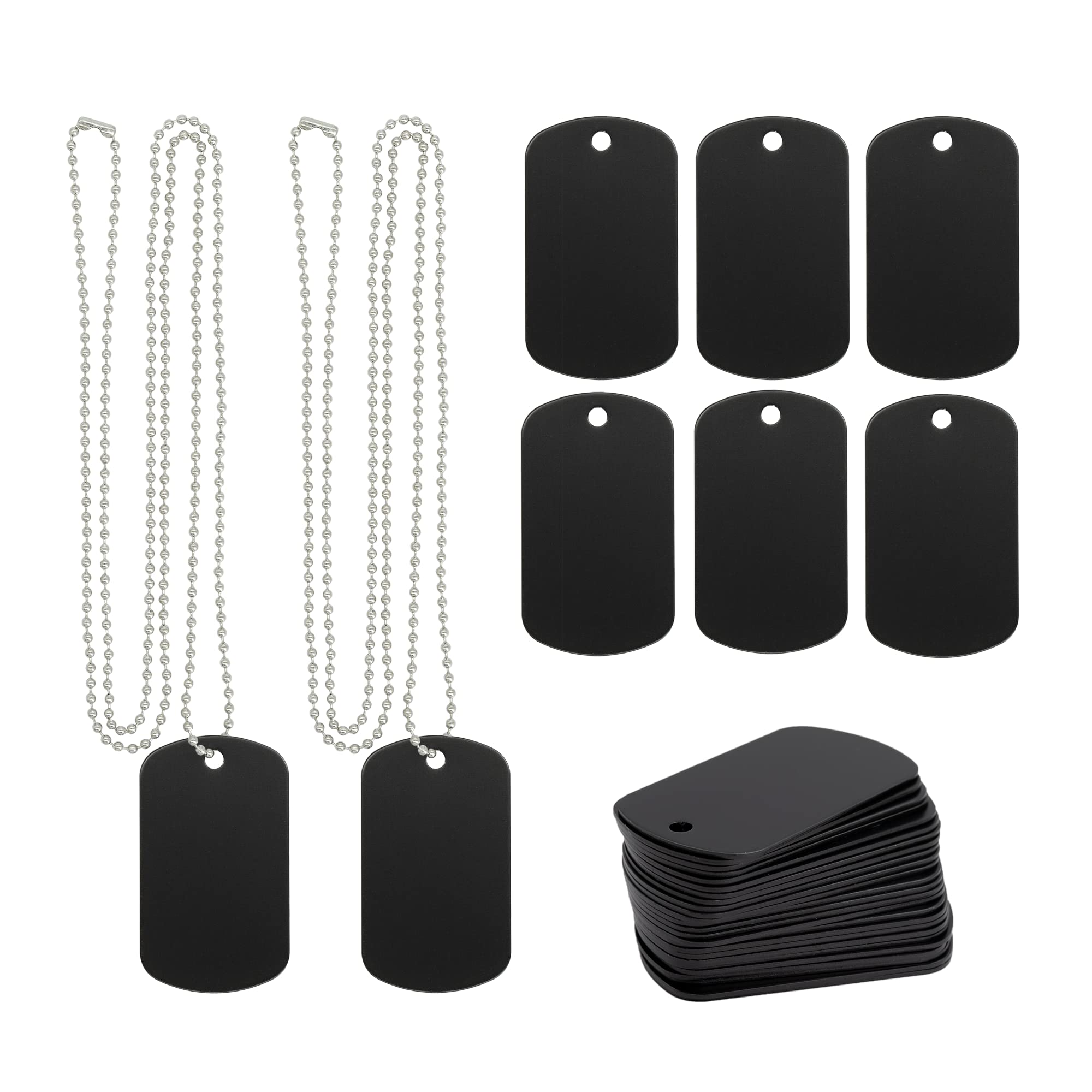Aluminum Dog Tags Stamping Blanks Metal Tags Engraving Blanks with Ball Chain 25 Set (Black)