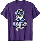 Retro Lions Girl: Messy Bun Sports Fan Team Matching T-Shirt