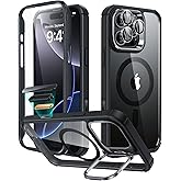 ESR for iPhone 16 Pro Max Case with Stand, Camera Control Button Compatible with MagSafe, Full-Body Military-Grade Drop Proof Case with Built-in 9H+ Tempered Glass Screen Protector, Clear Black