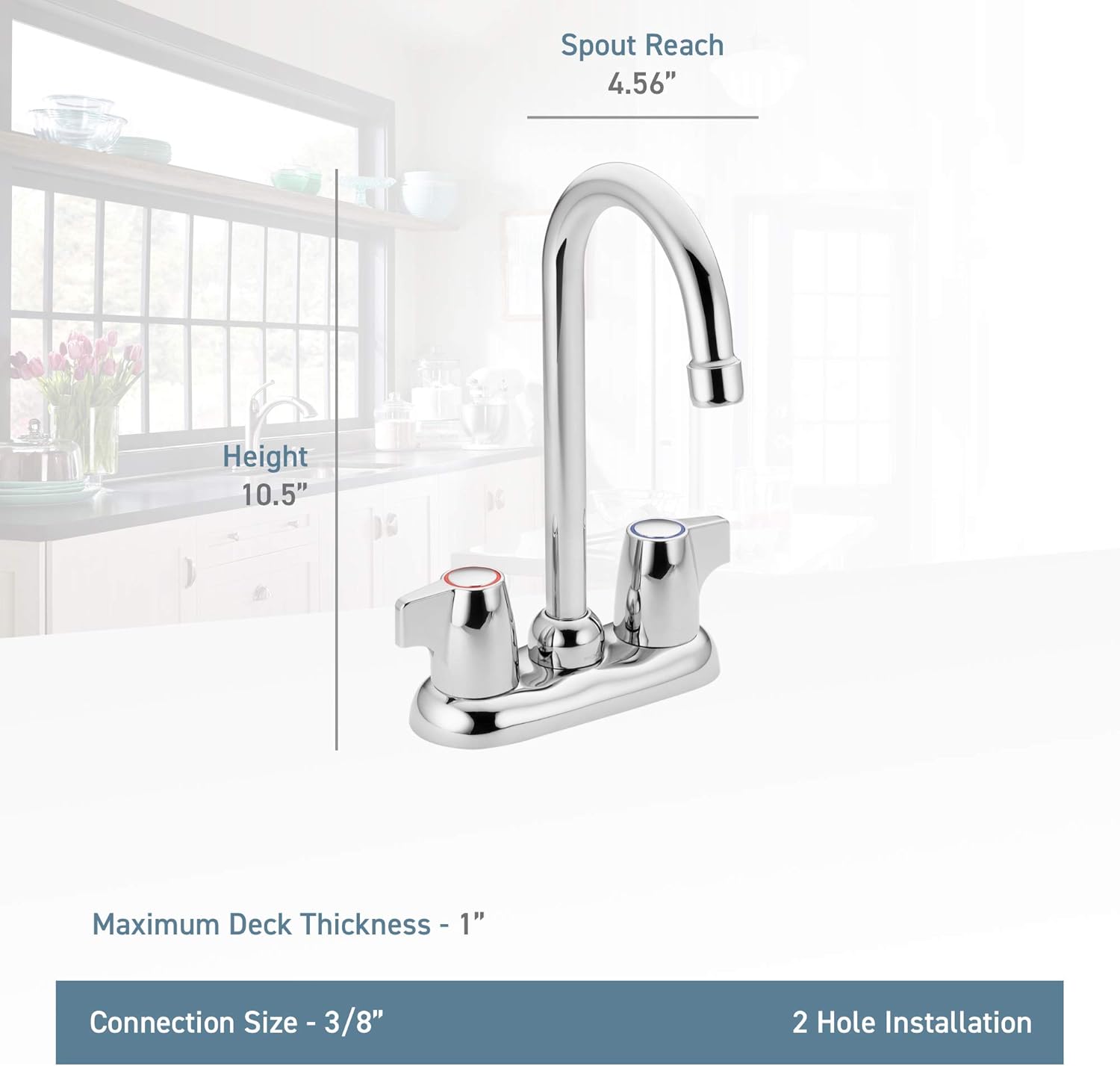 Moen 4903 Chateau Two-Handle High Arc Bar Faucet, Chrome - Bar Sink Faucets - 