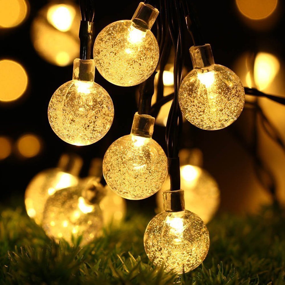 DINOWIN Solar String Lights, Waterproof 20ft 30 LED Solar Ball String Lights, Indoor Outdoor Fairy Globe String Lights,for Garden,Patio,Christmas,Wedding,Home, Party Decoration (Warm White)