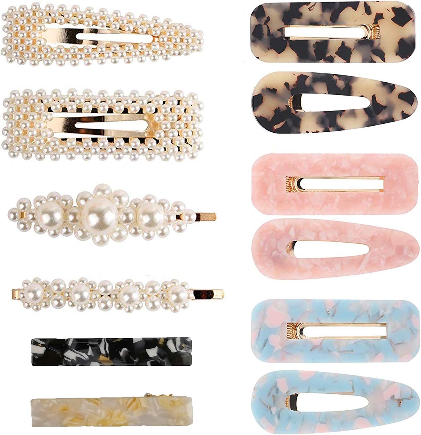 Homerove Hair Barrettes, 4 Pearls Hair clips and 8 Acrylic Resin Hair Barrettes, Fashion Geometric Hair Pins for Women and Girls Hair Accessories(12pcs)
