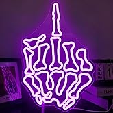 JanHune Skull Gesture Neon Signs for Wall Finger Neon Light Up Signs Dimmable LED Signs for Bedroom Man Cave Bar Pub Home Party Neon Wall Signs Decor Skull Christmas Gift Purple