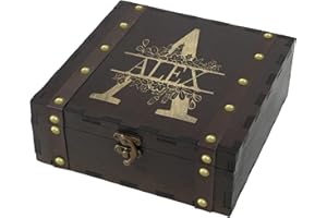 UNIGIFTIME Personalized Wooden Keepsake Box, Custom Wood Memory Box, Custom Name Decorative Storage Box for Photo Jewelry, Pe