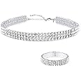 Zealmer 18K Gold Plated 1-6 Rows Rhinestone Choker Necklace & Bracelets Set Bridal Jewelry