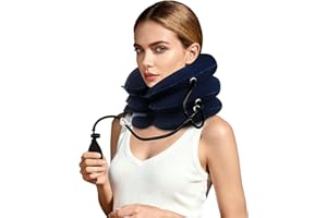 BKRTONDSY Neck Stretcher,Inflatable Cervical Traction Neck Device,Neck Relief Tool,Adjustable Cervical Brace,Home Use Neck Decompression (Dark Blue)
