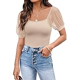 DOROSE Womens Summer Tops Sexy Casual Mesh Short Sleeve Shirts Blouses S-XXL