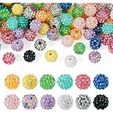 Fashewelry 96pcs Resin Rhinestone Beads 14mm Disco Ball Chunky Round Bubblegum Beads for Beadable Pen Lanyards Keychain Bag Chain Jewelry Making
