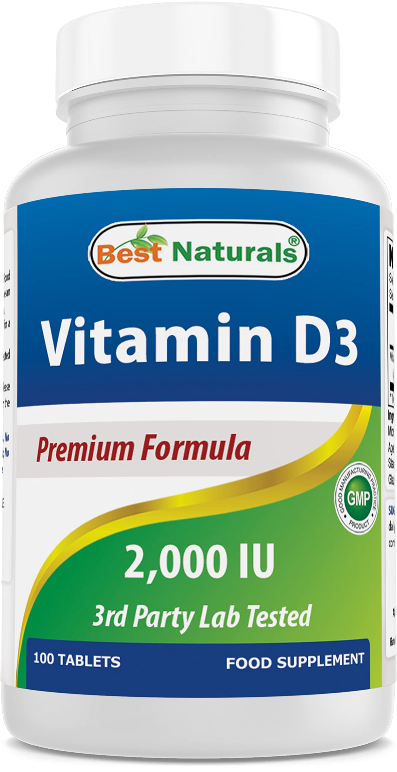 Best Naturals Vitamin D3 2000 IU (50 mcg) - 100 Tablets - 100 Days Supply - Helps Support Immune Health, Strong Bones and Teeth, & Muscle Function (100 Count (Pack of 1))