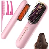Cordless Hair Straightener Brush, Ionic Plus Frizz-Free Straightening Brush | Portable Rechargeable Touch Up On-the-Go Brush,