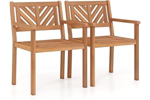 Tangkula Acacia Wood Patio Dining Chairs Set of 2, Outdoor Dining Chairs with 400 lbs Capacity, Teak Finish, Heavy-Duty Woode