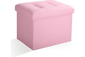 Docvania Storage Ottoman Foot Rest Stool Short Ottoman Foot Stools Foldable Footrest Linen Folding Storage Thicker Foam Rectangle Collapsible Bench,17X13X13 Pink