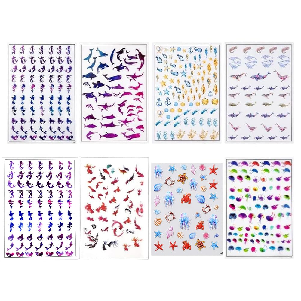 OLYCRAFT 8 Sheets Resin Decorative Films No Self-adhesive Image Sheets for Resin Sea World Printed Plastic Sheets Mermaid Whale Shell Starfish Jellyfish Coral Resin Filling Material Resin Crafting