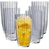 AKMQYM Acrylic Clear Highball Plastic Cups | Plastic Reusable Tumblers 20oz (Set of 6) | Stackable | BPA-free Tumblers | Shatterproof | Top-rack Dishwasher Safe