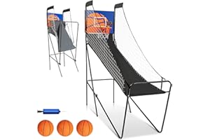 GYMAX Electronic Basketball Game, Single Basketball Shootout with LED Scoreboard, 3 Basketballs & Pump, Easy Folding for Storage, Indoor Basketball Arcade Game for Kids Adults