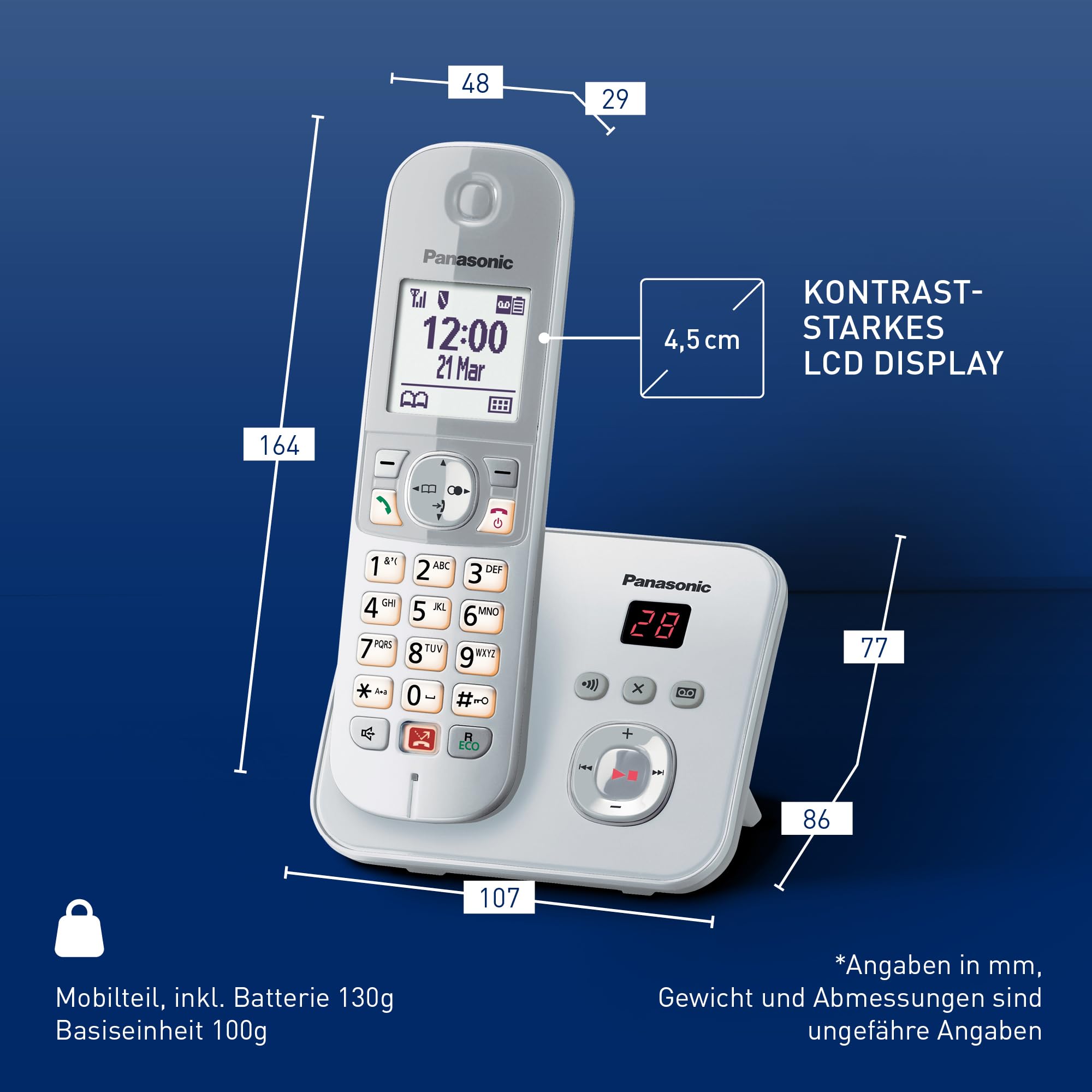 Panasonic KX-TG6861GS Schnurlostelefon mit Anrufbeantworter (Bis zu 1.000 Telefonnummern sperren, übersichtliche Schriftgröße, lauter Hörer, Voll-Duplex Freisprechen) perl-Silber 6
