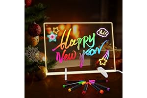 SWEETONE Acrylic Dry Erase Board with Light,LED Note Board with Colors 13.8"X10" 4 Modes & 7 Colors Rewritable LED Acrylic Drawing Board forKids School Home Office Include 7 pens,Clear Stand,Spray Bottle