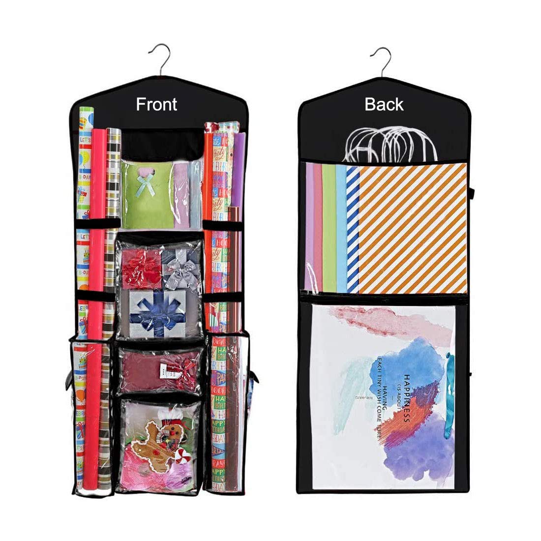 Christmas Wrapping Paper Storage Bag,Waterproof Wrapping Paper Holder for Bows, Tags & Ribbons 40"X17" (Black)