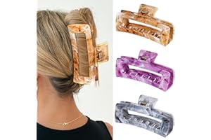 SHINLEA 3Pcs Hair Claw Clips for Women, 5 Inch Non-slip Large Hair Clip for Thick Hair, Strong Hold Hair Claw, Reference Ink Painting Design, Hair Accessories for Girls Gifts (Brown & Gray & Purple)