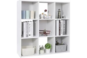 JupiterForce 9 Cube Storage Organizer Wooden Display Cube Shelf W/ 5 Removable Back Panels, Customizable Bookcase Bookshelf for Home, Office, Bedroom and Living Room (White)