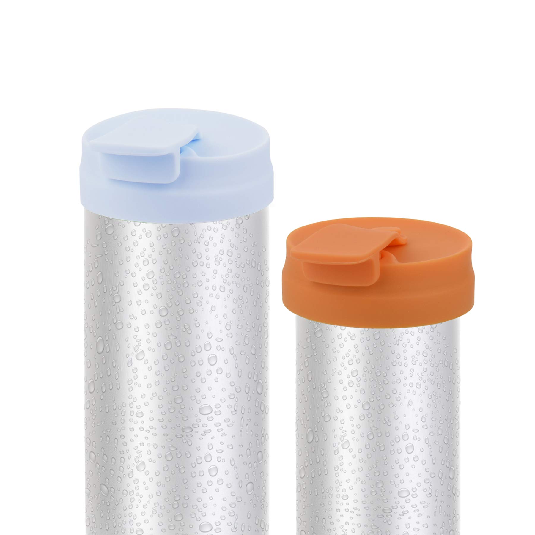 Photo 1 of Cosmos Silicone Slim Can Lids Beverage Can Lid Cover Protector for Slim Can and Skinny Can Soda, Beer, Energy Drinks, Juice, Seltzer (Light Blue (1 Pc) + Orange (1 Pc))