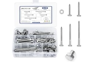 JROUTH 1/4 x 1 to 3" Hex Lag Screws, 155PCS Hex Lag Bolts Heavy Duty Wood Screws Washers Assortment Kit Stainless Steel 18-8 (304)