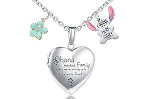 SHBOAZED Love Heart Locket Necklace That Holds Pictures Stitch-Shape Necklace Stuff Gifts Ohana Photo Lockets Necklace