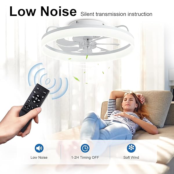FANCYMAY CEILING FANS WITH LIGHTS AND REMOTE, 20″ MODERN LOW PROFILE CEILING FAN WITH LIGHT, STEPLESS COLOR TEMPERATURE CHANGE AND 6 SPEEDS, FLUSH MOUNT CEILING FANS FOR BEDROOM, KIDS ROOM.(WHITE)