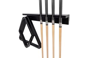 BILLIARDS XPRESS Pool Cue Rack - Pool Stick Holder Wall Mount With 4 Cue Holder & 6 Pack Of Chalk Included - Felt to Prevent Damage - Billiard Table Accessories For Man Cave