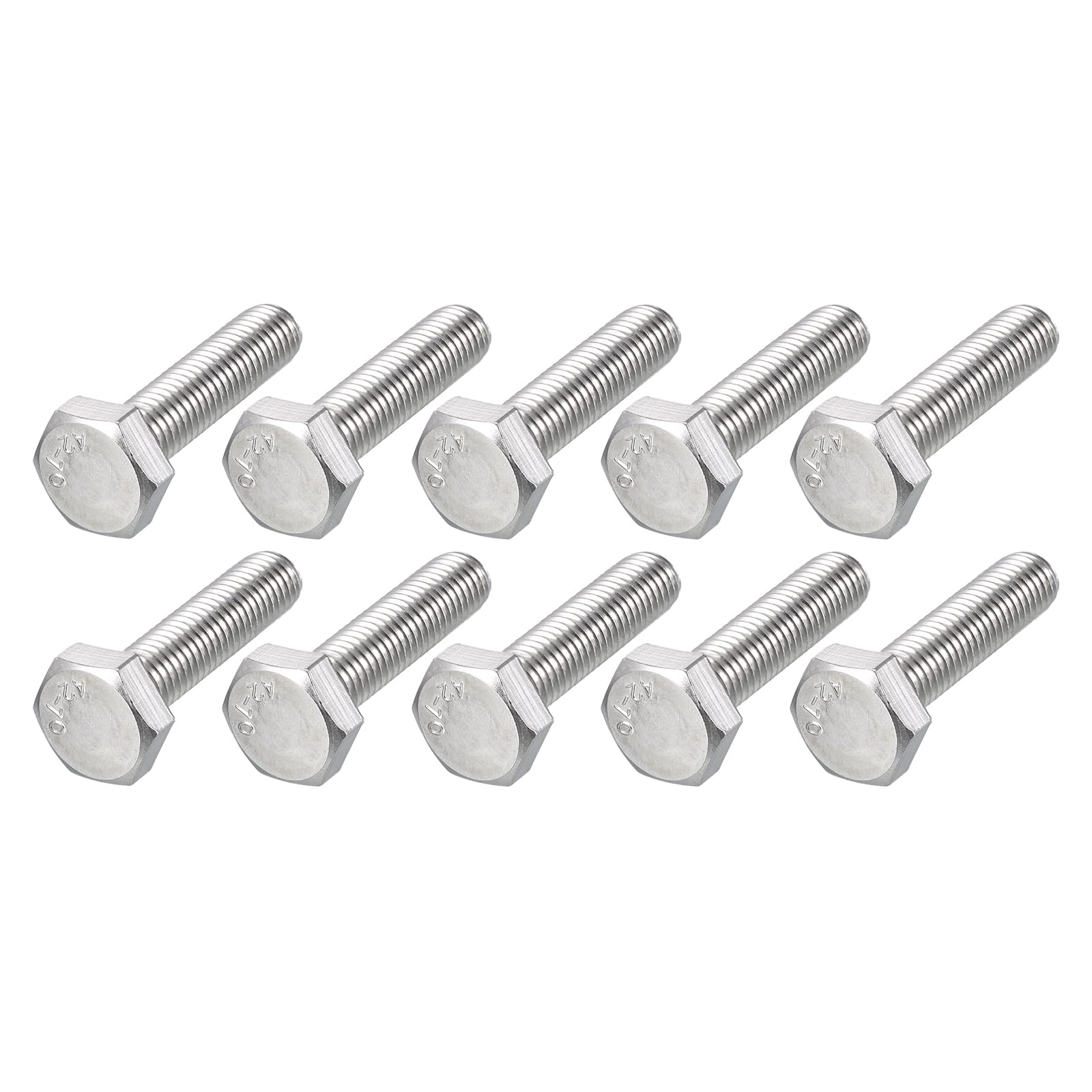 METALLIXITY Hex Bolts (M10-1.5x40mm) 10Pcs, 304 Stainless Steel Coarse Fully Threaded Hex Head Screw Bolt Machine Screws - for Furniture Repair, Silver