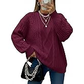 Simlakey Women Oversized Sweater Cable Knit Chunky Pullover Long Sleeve Crew Neck Outfit Winter Knitwear Loose Fit Casual Top