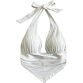 SHENHE Women's Sexy Deep V Neck Halter Crop Top Open Back Asymmetrical Y2k Boho Beach Tank